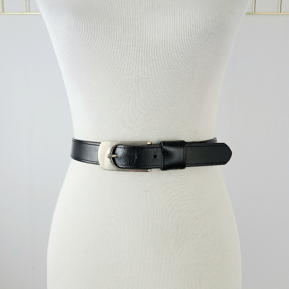 Claudia Barnes Black Genuine Leather Brass Buckle Minimal Belt